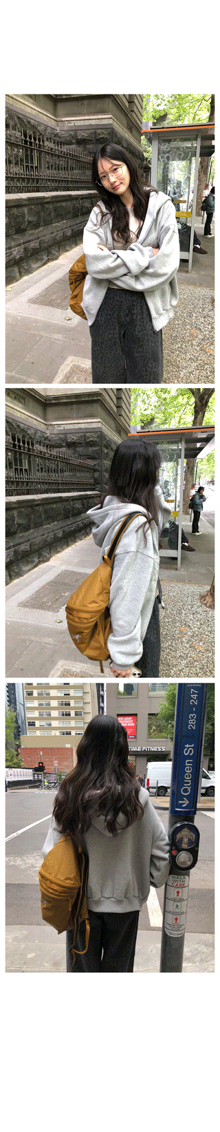 (2 colors) Fleece-lined hooded zip-up jacket