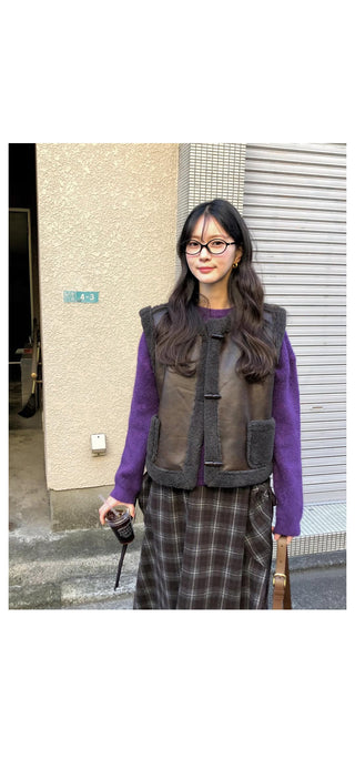 (2 colors) Sheepskin Vest