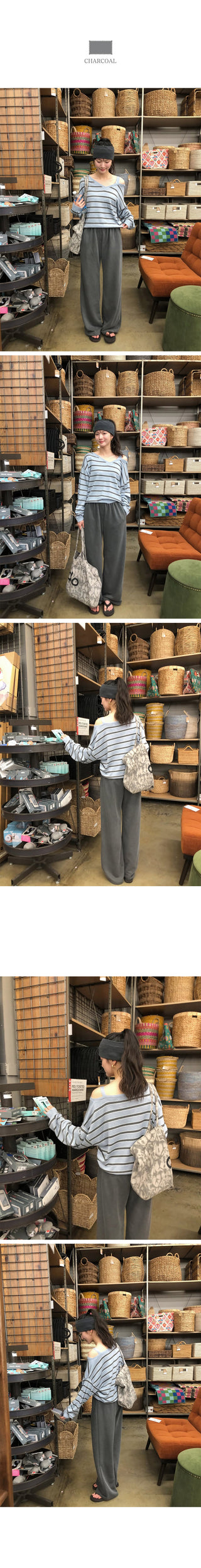 (3 colors) Elastic waist pants