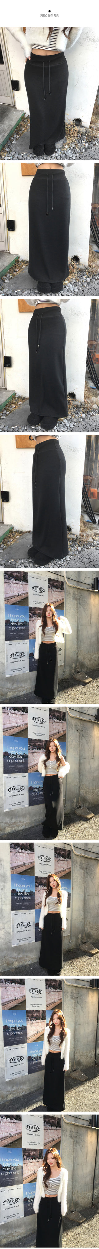 Elastic waistband, fleece-lined long skirt