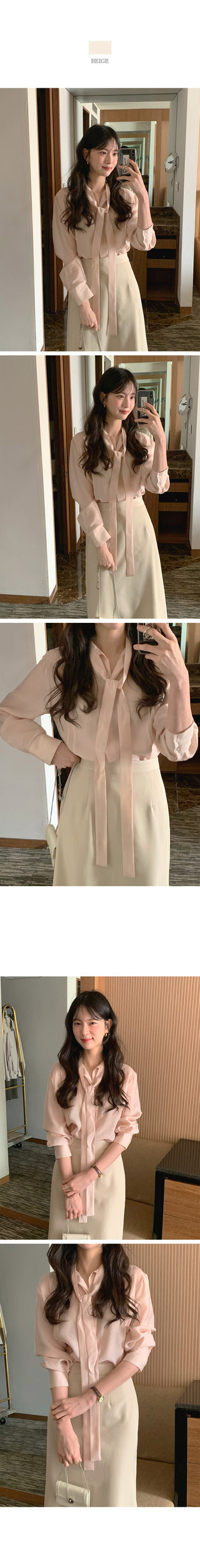 (3 colors) Basic Tie Blouse