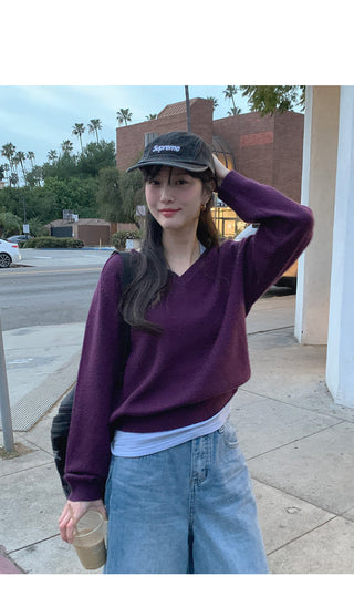 (4 colors) Basic V-neck knit