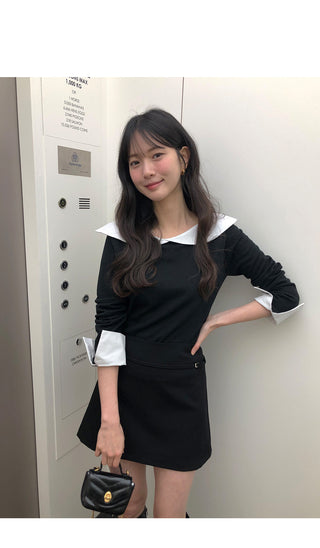 (2 colors) Belted mini skirt