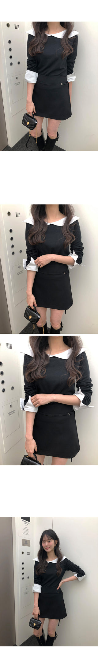 (2 colors) Belted mini skirt