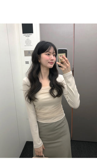 (3 colors) Shirred T-shirt