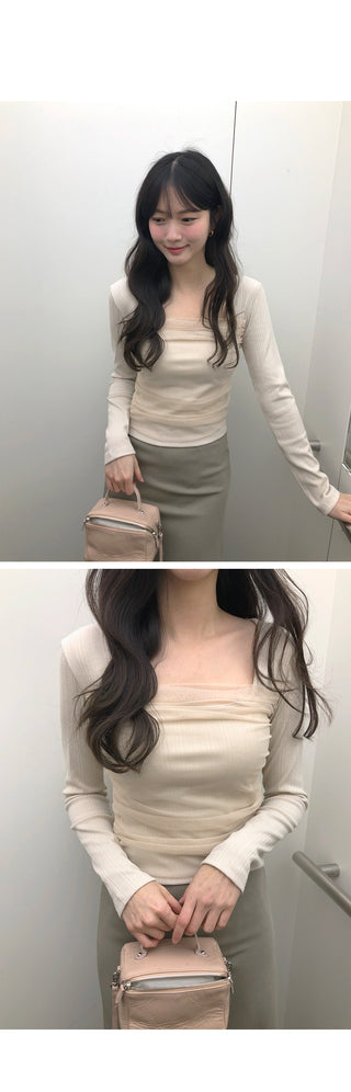 (3 colors) Shirred T-shirt