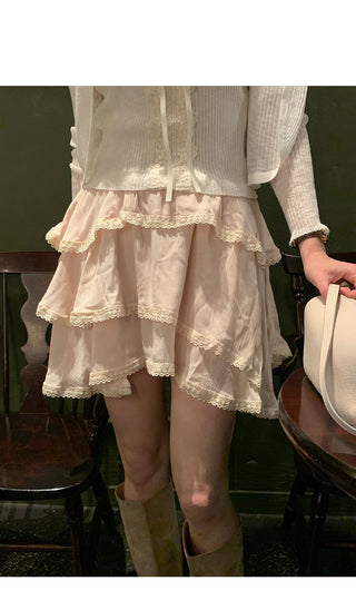 [2 colors] Tiered Lace Skirt