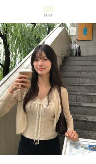 [2 colors] Head Lace Sleeveless Cardigan