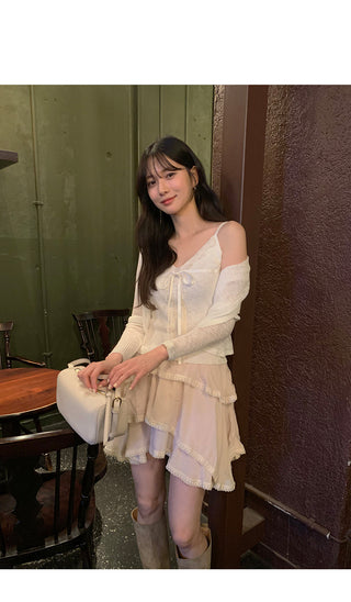 [2 colors] Head Lace Sleeveless Cardigan
