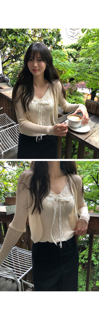 [2 colors] Head Lace Sleeveless Cardigan