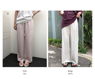 [4 colors] Pintuck Rib Wide String Summer Pants