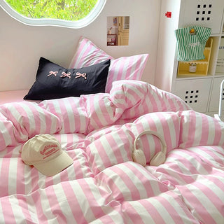 Purple Striped Cotton Bedding Set