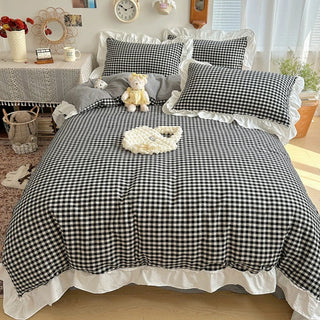 Red Gingham Plaid Duvet Cover Set