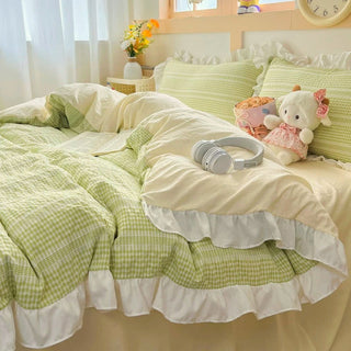 Green and Cream Ruffle Bedding Set