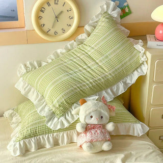 Green and Cream Ruffle Bedding Set
