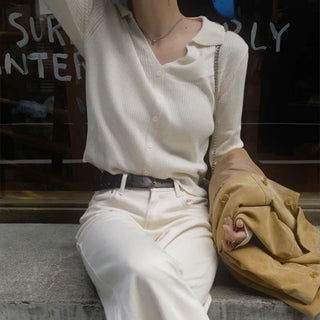 Cardigan-style ribbed collar knit
