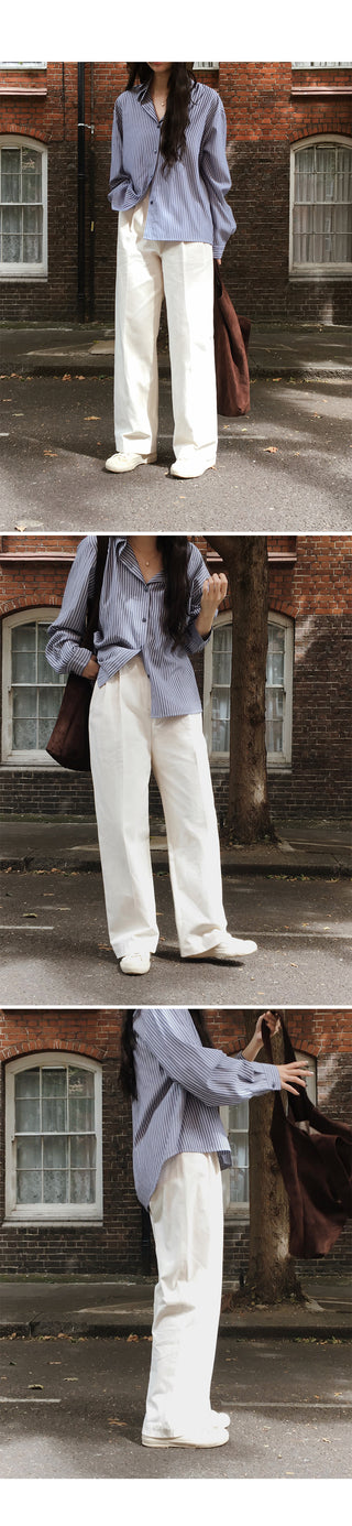 Wide cotton slacks with pleats