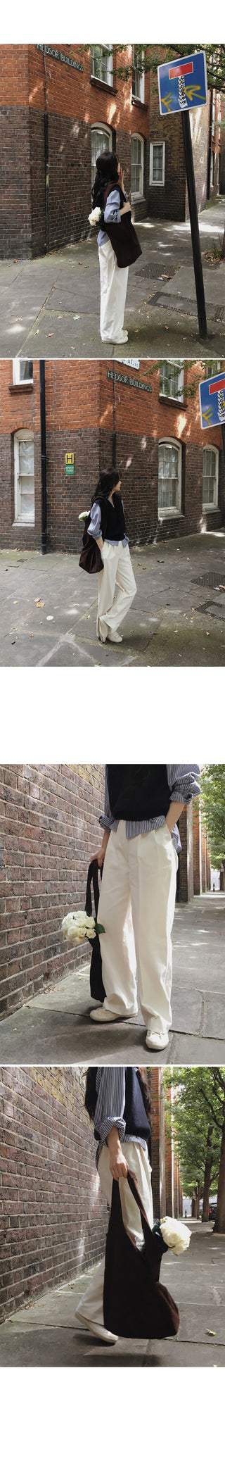 Wide cotton slacks with pleats