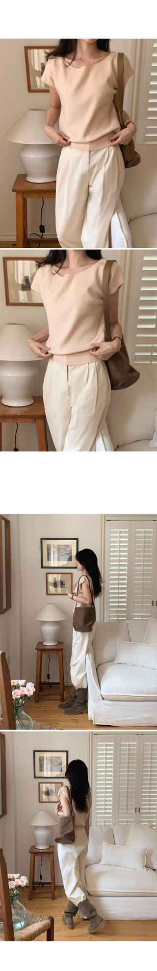 Wide cotton slacks with pleats