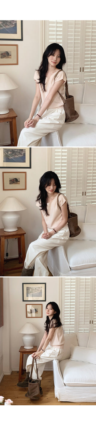 Wide cotton slacks with pleats
