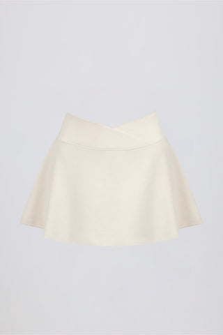Brushed Jersey Crossover Mini Skort in Ivory Marl