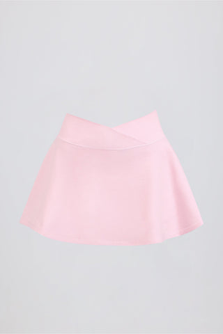 Brushed Jersey Crossover Mini Skort in Pale Pink Marl