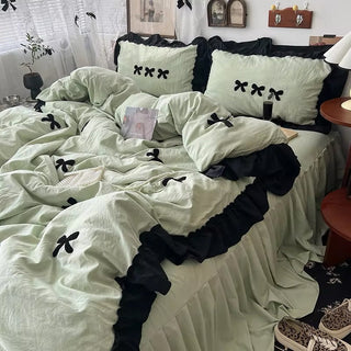 Aesthetic Pink Bedding Set with Bow