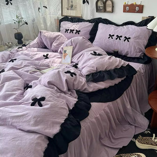 Aesthetic Pink Bedding Set with Bow