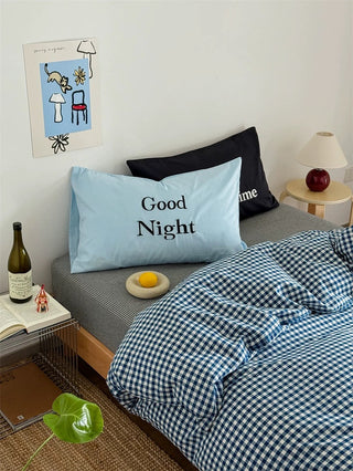 Black and Blue Preppy Gingham Bedding Set