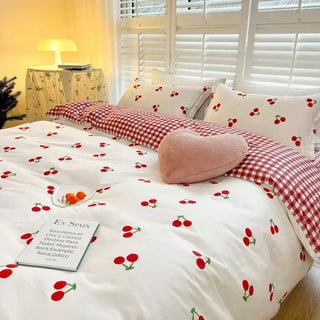 Red Cherry Plaid Bedding Set