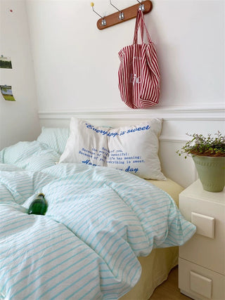 Pink and White Striped Cotton Duvet Cover Set