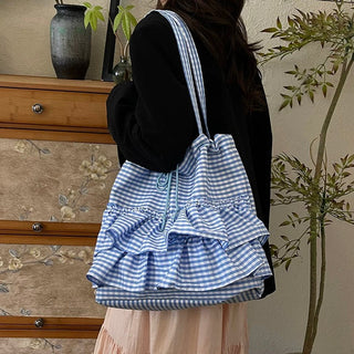 Ruffle Gingham Tote Bag