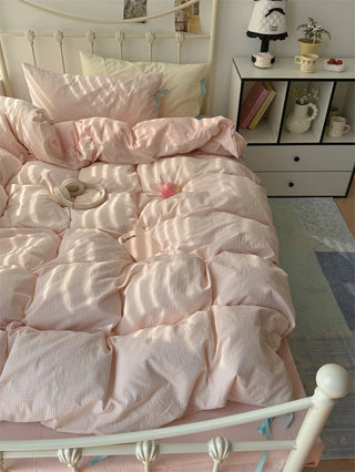 Pastel Pink Gingham Duvet Cover Set