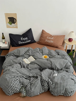Black and Blue Preppy Gingham Bedding Set