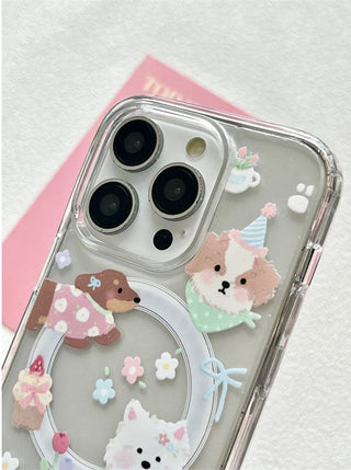 Small Floral MagSafe Puppy iPhone Case