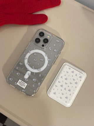 Blue Flower Magnetic Card Holder iPhone Case