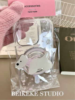 Bow White Dog Floral iPhone Case