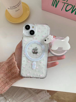 Bow White Dog Floral iPhone Case