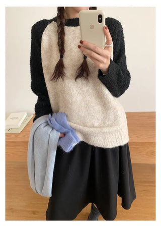 Raglan color-blocked loose-fit knit