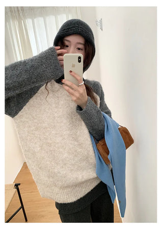 Raglan color-blocked loose-fit knit