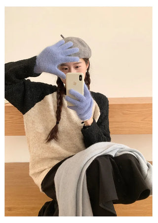 Raglan color-blocked loose-fit knit