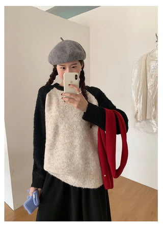Raglan color-blocked loose-fit knit