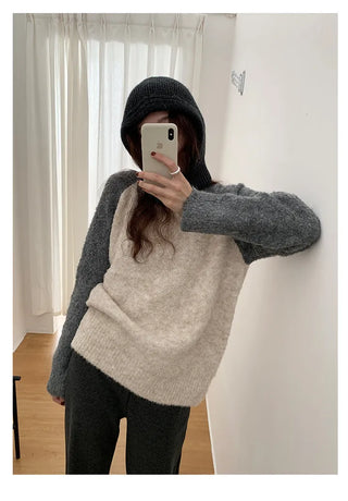 Raglan color-blocked loose-fit knit