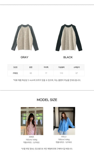 Raglan color-blocked loose-fit knit