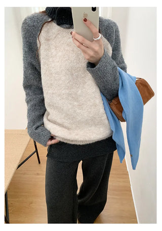 Raglan color-blocked loose-fit knit