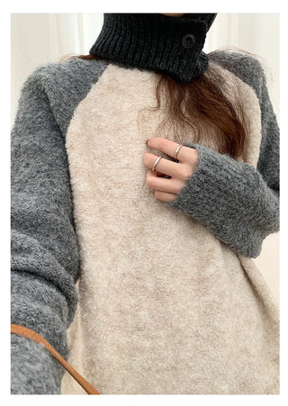 Raglan color-blocked loose-fit knit