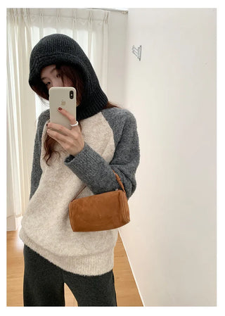 Raglan color-blocked loose-fit knit