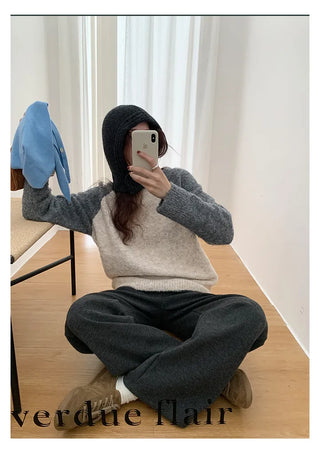 Raglan color-blocked loose-fit knit
