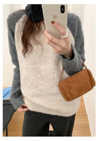 Raglan color-blocked loose-fit knit