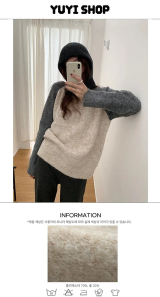 Raglan color-blocked loose-fit knit